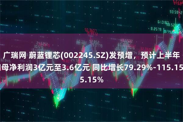 广瑞网 蔚蓝锂芯(002245.SZ)发预增，预计上半年归母净利润3亿元至3.6亿元 同比增长79.29%-115.15%